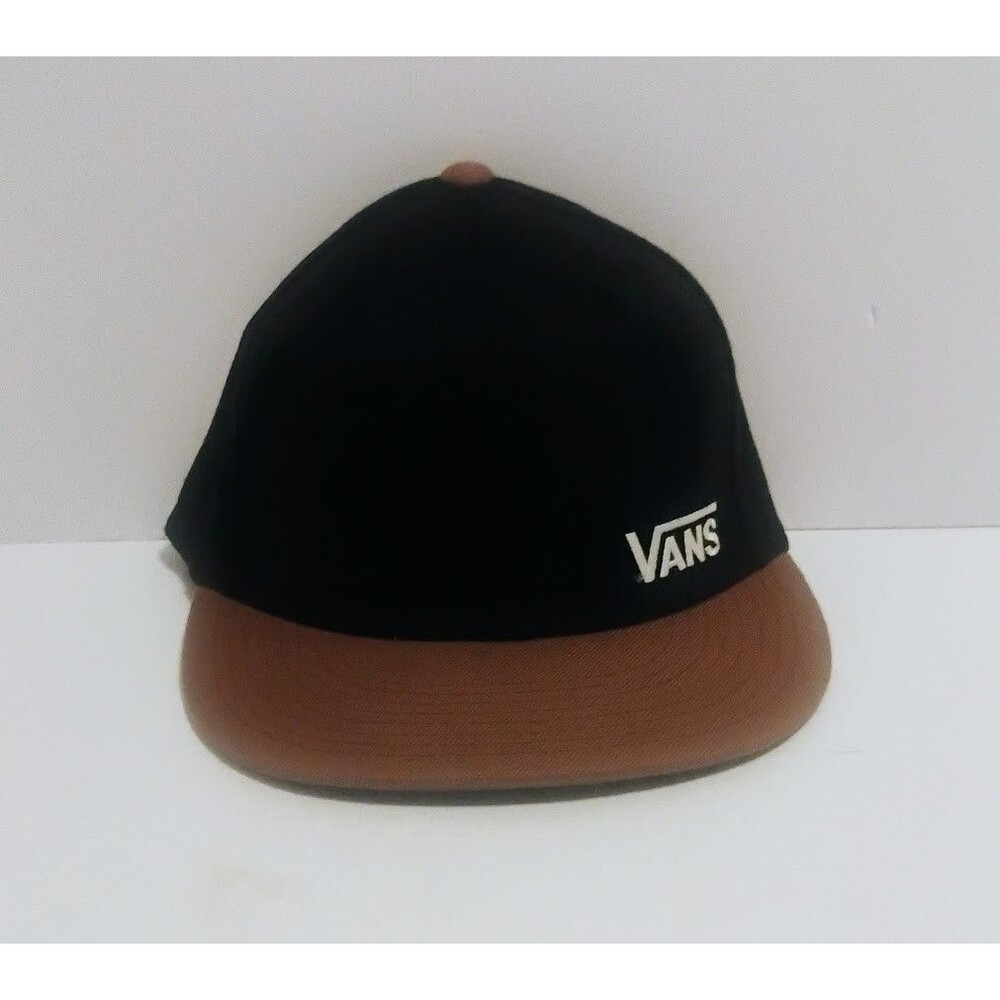 VANS OFF THE WALL FLEX FIT FLAT BILL CAP HAT S/M BLACK BROWN